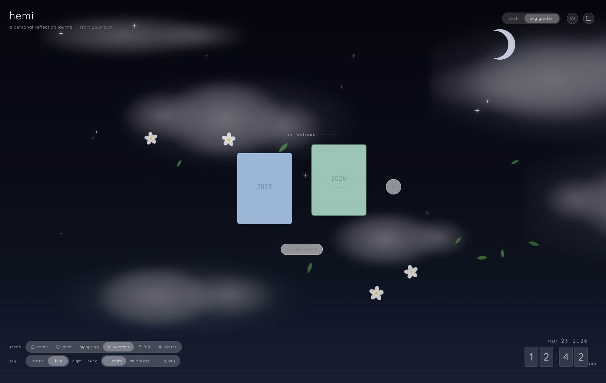 Summer nighttime sky garden view