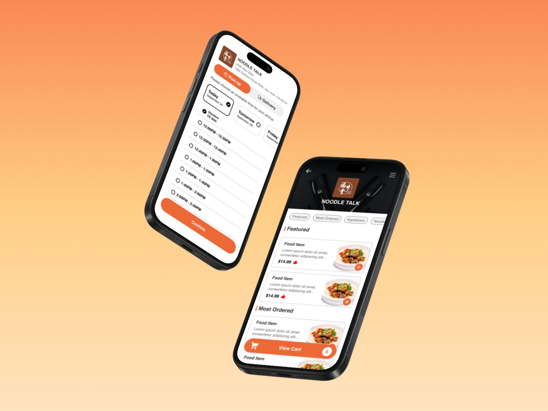 Yammii redesigned pickup and menu screens